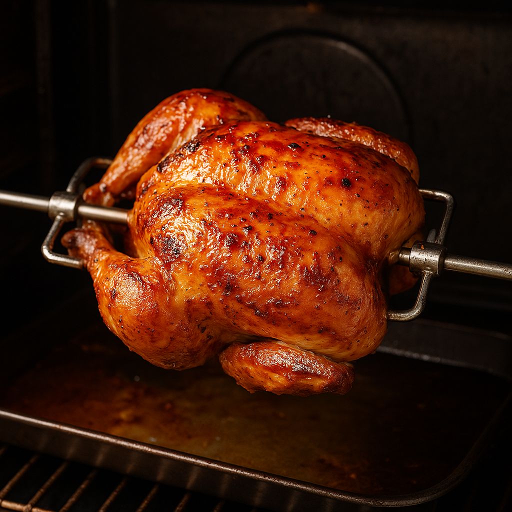 Bild von Hähnchen auf dem Drehspieß